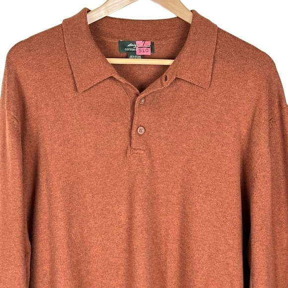 Eddie Bauer Y2K Cotton Cashmere Collared Pumpkin Colored Sweater Size XXL - Picture 3 of 10